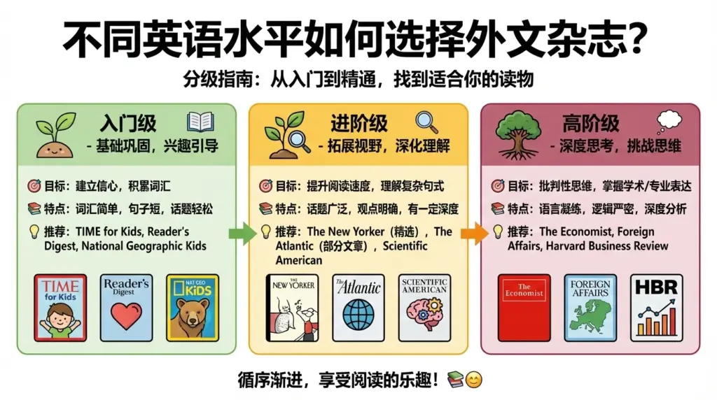 不同英语水平如何选择外文杂志？-外刊兽-英语杂志电子版PDF下载网站